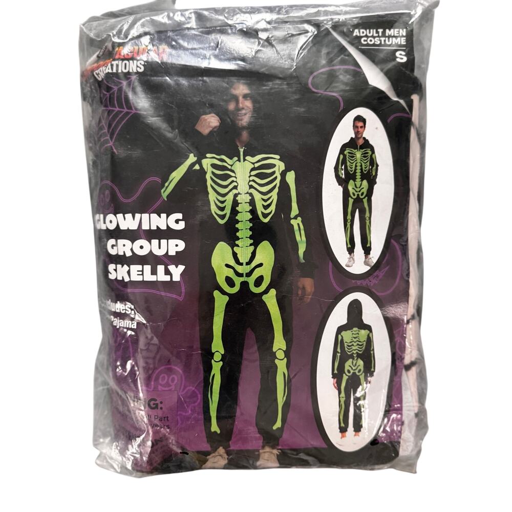New Spooktacular Creations Glow In The Dark Skeleton Costume Jumpsuit Men Small